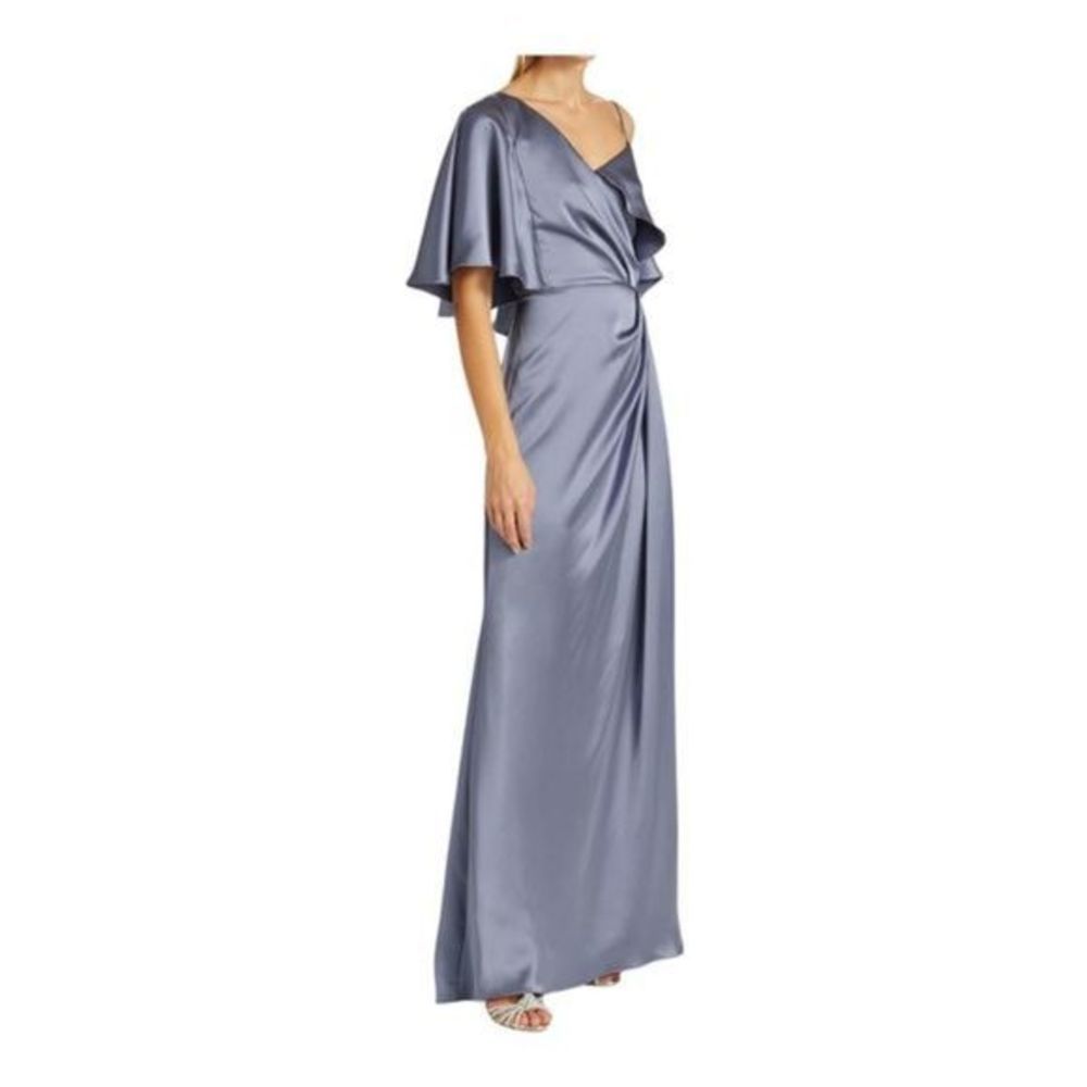 Amsale Asymmetric Ruffle Sleeve Gown Size 14 NWOT - Picture 9 of 11